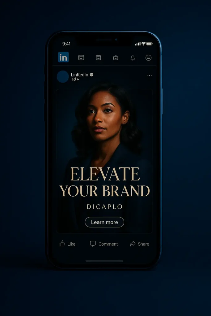 DICAPLO professional LinkedIn ad design premium B2B campaign layout with executive visuals