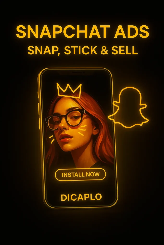 DICAPLO-designed Snapchat ad – AR filter preview with bold vertical layout and playful brand elements