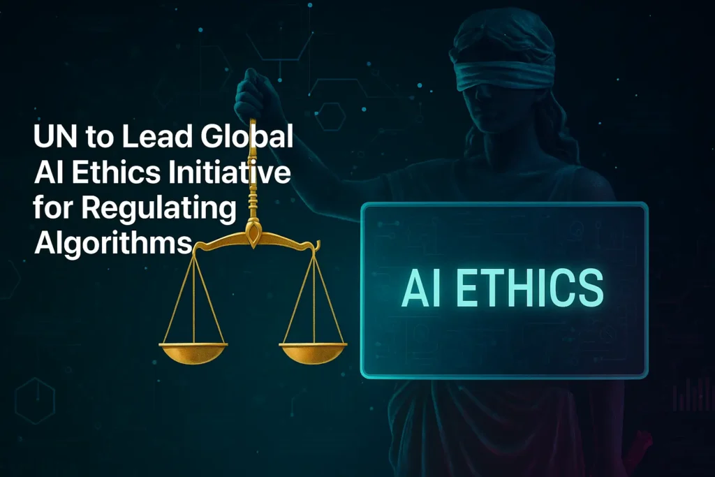 AI Ethics principles in digital society with symbolic balance of technology and responsibility