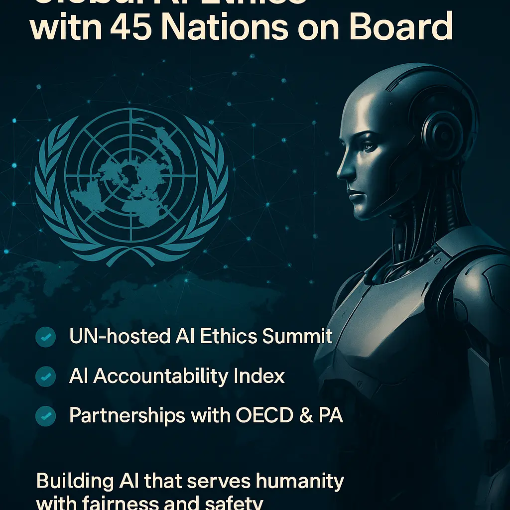AI Ethics under Global Scrutiny - Global standards and regulations visualized in digital illustration