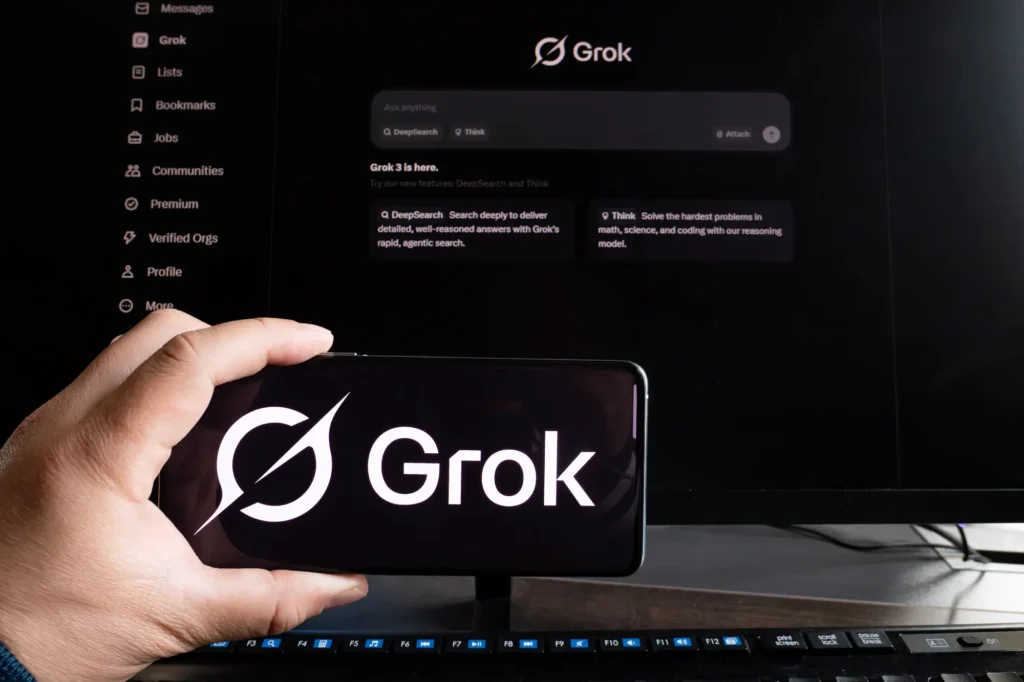Grok AI logo by xAI displayed on a modern interface